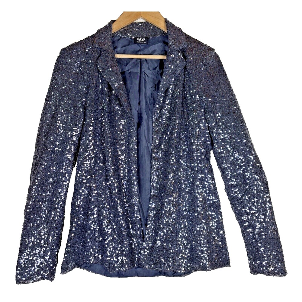 Bobeau Sequin Jacket‎ Womens Sz S Grey Open Front Lapel Party Coat Blazer